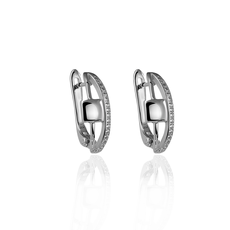 Срібні сережки на англійському замці з фіанітами Parfait