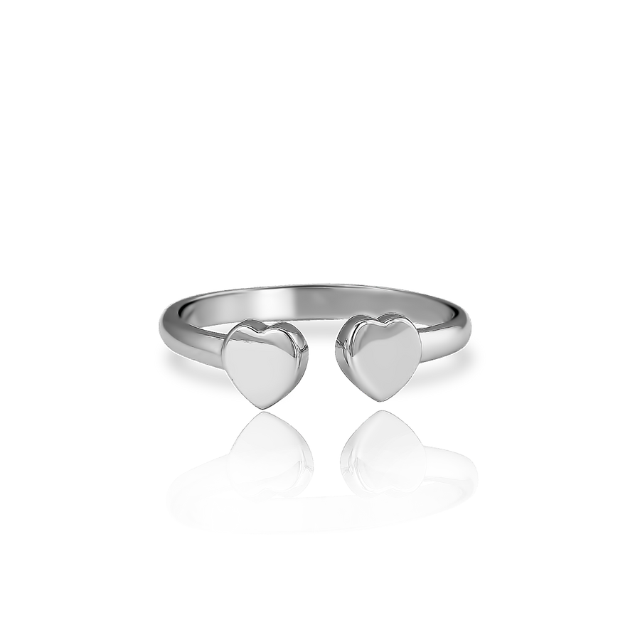 Серебряное кольцо два сердца на фалангу