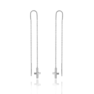 Серебряные серьги крестик на цепочке Cross