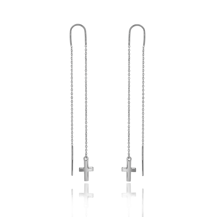 Cрібні сережки хрестик на ланцюжку Cross