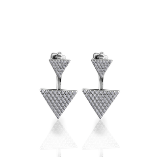 Серебряные серьги джекеты треугольники с фианитами Muze