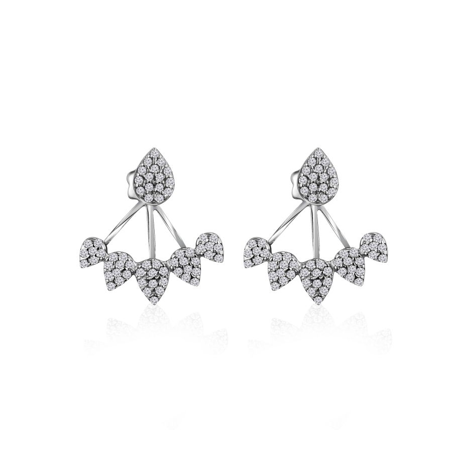 Срібні сережки джекети з фіанітами Crown
