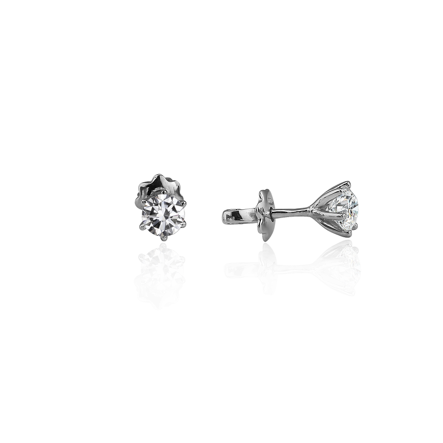 Серебряные серьги гвоздики цветок с фианитом Royal